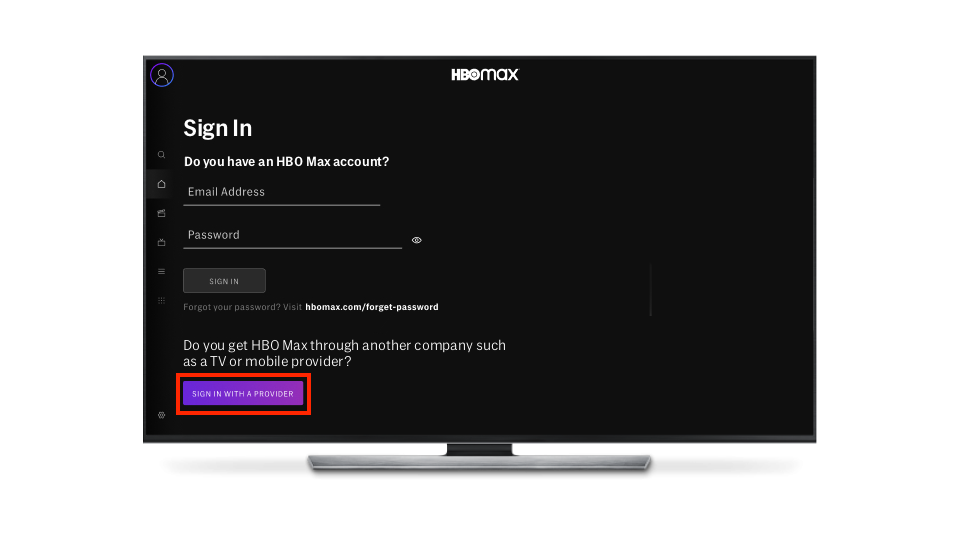 hbo max sign in with provider